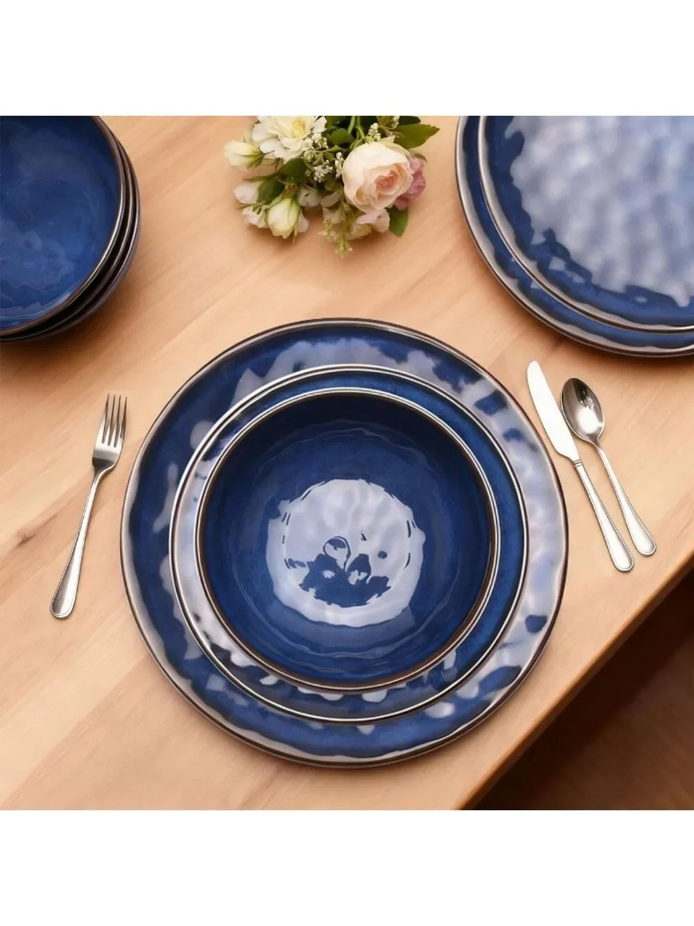 Rustic Farmhouse Melamine Dinnerware Set for 4 - Unbreakable, Lightweight